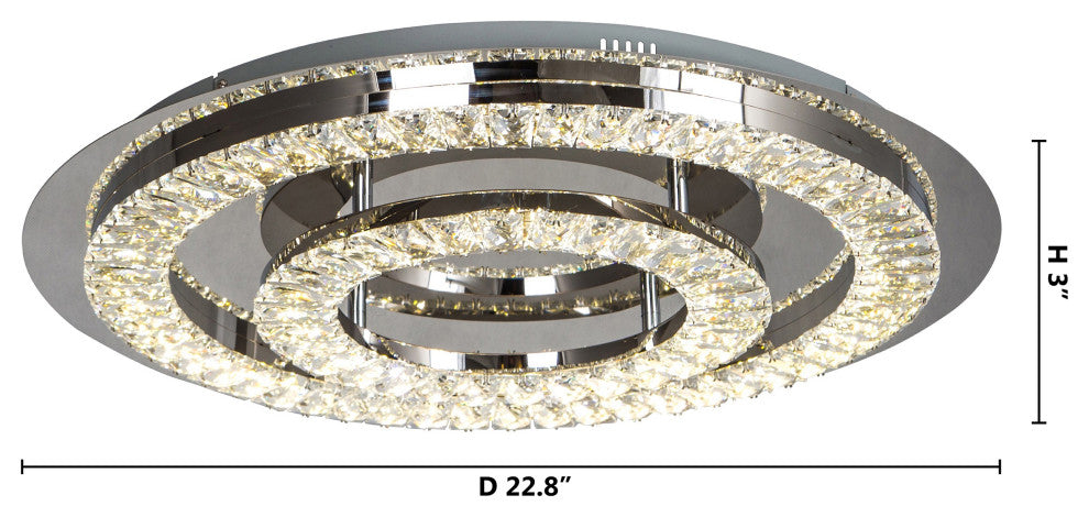 Double Clear Crystal Ring LED Flush Mount, Stainless Steel Frame