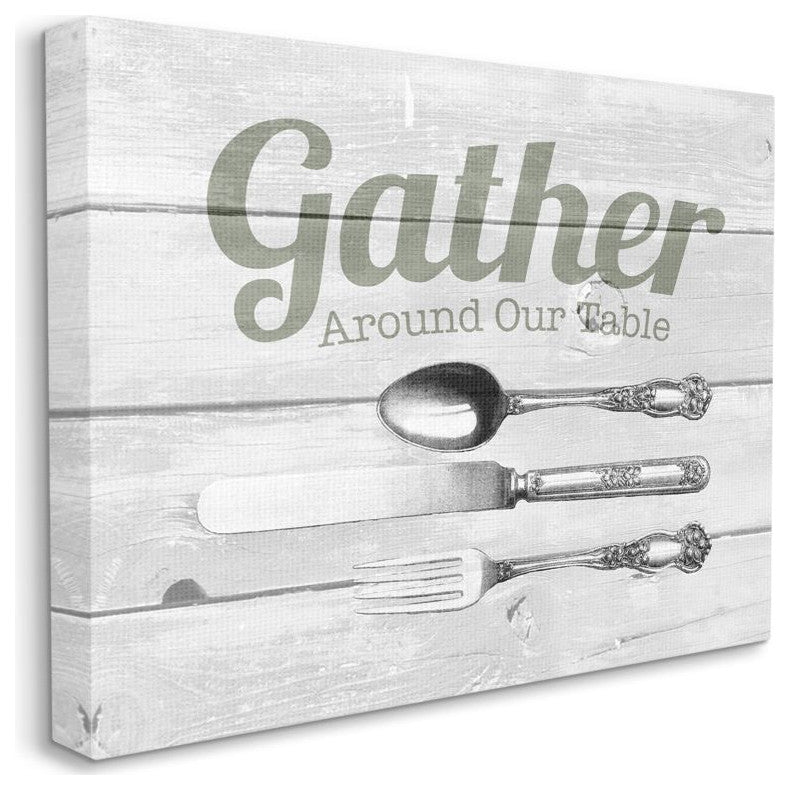Gather Silverware Kitchen Wood Texture Word Design, 30"x40"