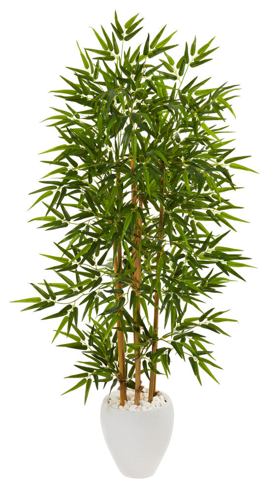 Nearly Natural 65ï¿½ Multi Bambusa Bamboo Artificial Tree in White Planter