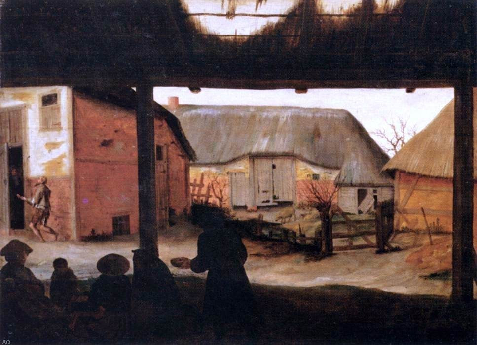 Cornelis Van Dalem Farmyard with a Beggar, 18"x27" Gallery Wrapped Canvas
