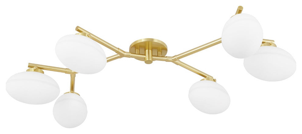 Wagner 6-Light Semi Flush Aged Brass Finish Opal Glass