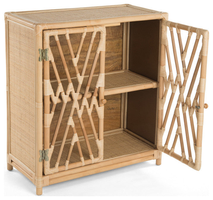 Rattan Chippendale Storage Cabinet With 2 Doors, Natural