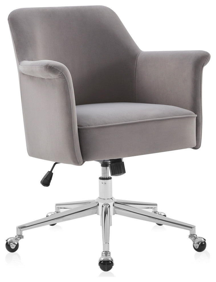 Modern Velvet Desk Chair, Rolling/Swivel, Gray