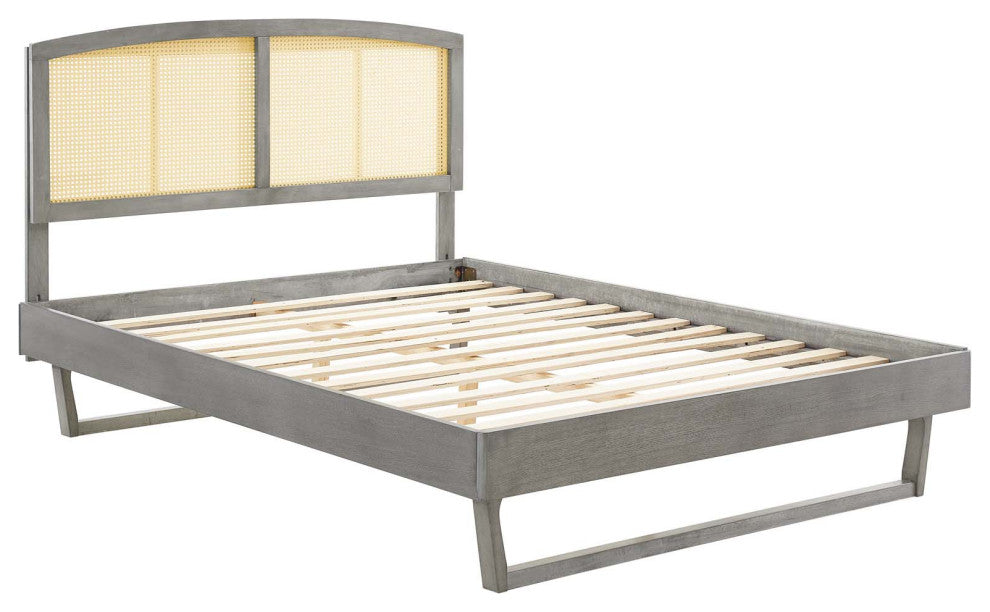 Sierra Cane and Wood Full Platform Bed With Angular Legs MOD-6699-GRY