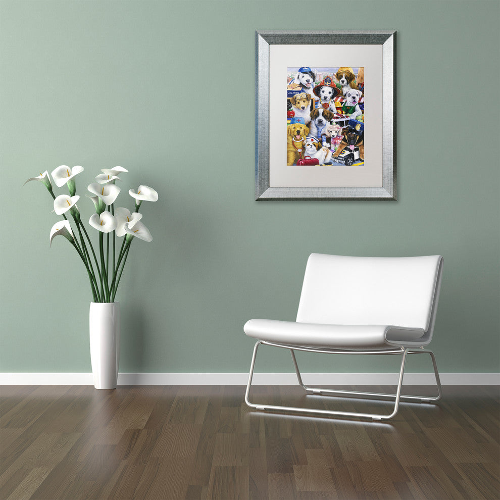 Jenny Newland 'Working Puppies' Matted Framed Art, 14x11