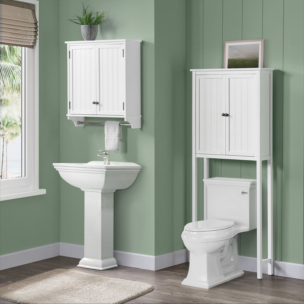 Dover Over Toilet Hutch with 2 Doors, Wall Mounted Cabinet with Towel Rod