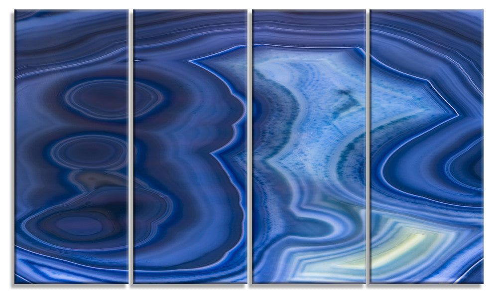 Blue Agate Stone Design, Abstract Canvas Wall Art Print, 48"x28", 4 Panels