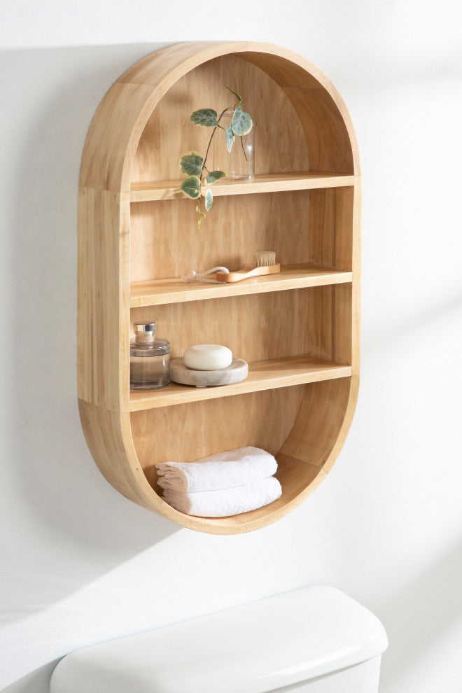 Hutton Wood Capsule Wall Shelf, Natural, 16x28
