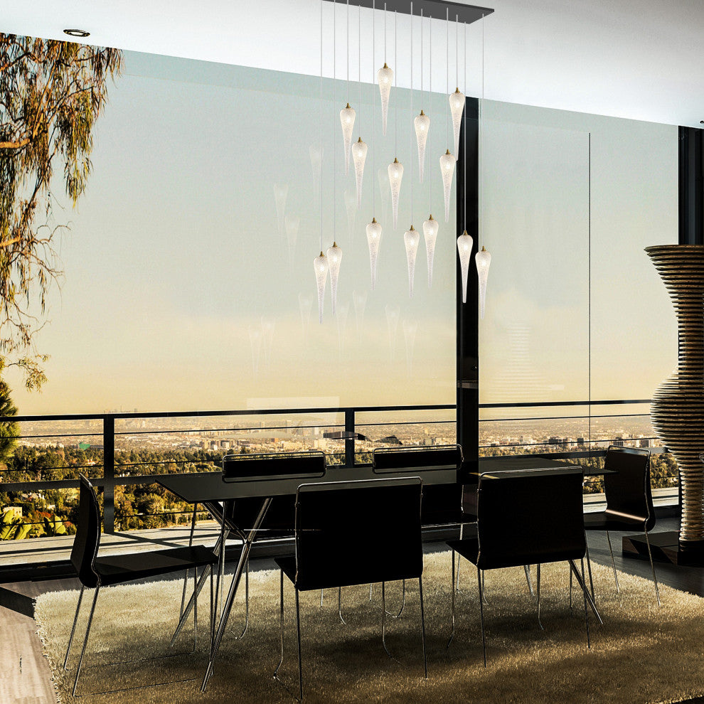 Icicle 14 Blown Glass Chandelier, Black, 60", Clear Glass