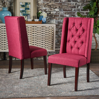 GDF Studio Blaine Tufted Wing Back Dining Chairs, Set of 2, Deep Red, Fabric