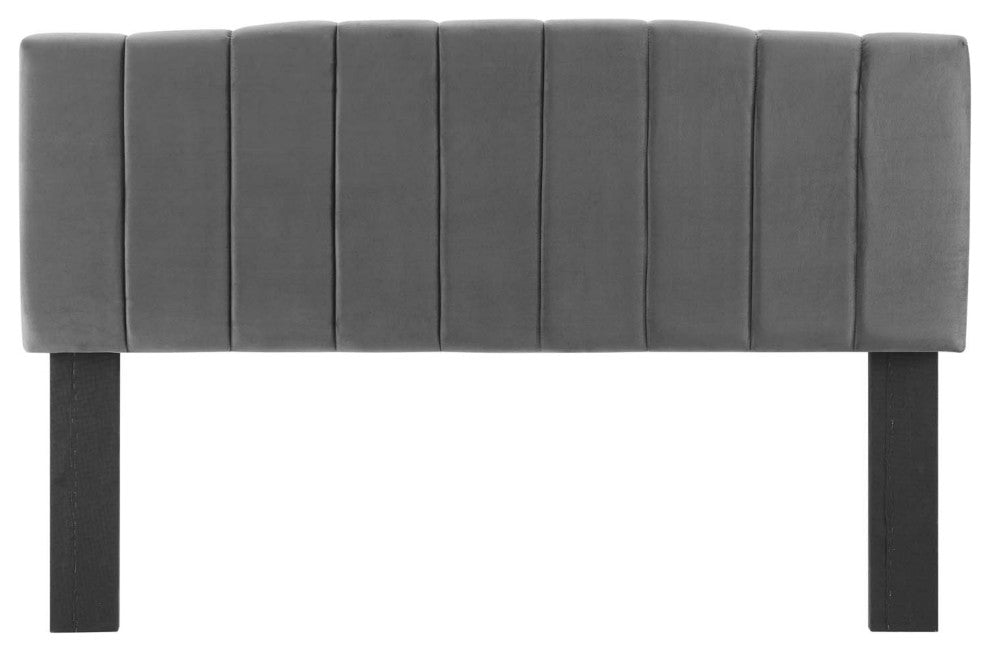 Tufted Headboard, Twin Size, Velvet, Dark Gray, Modern Contemporary