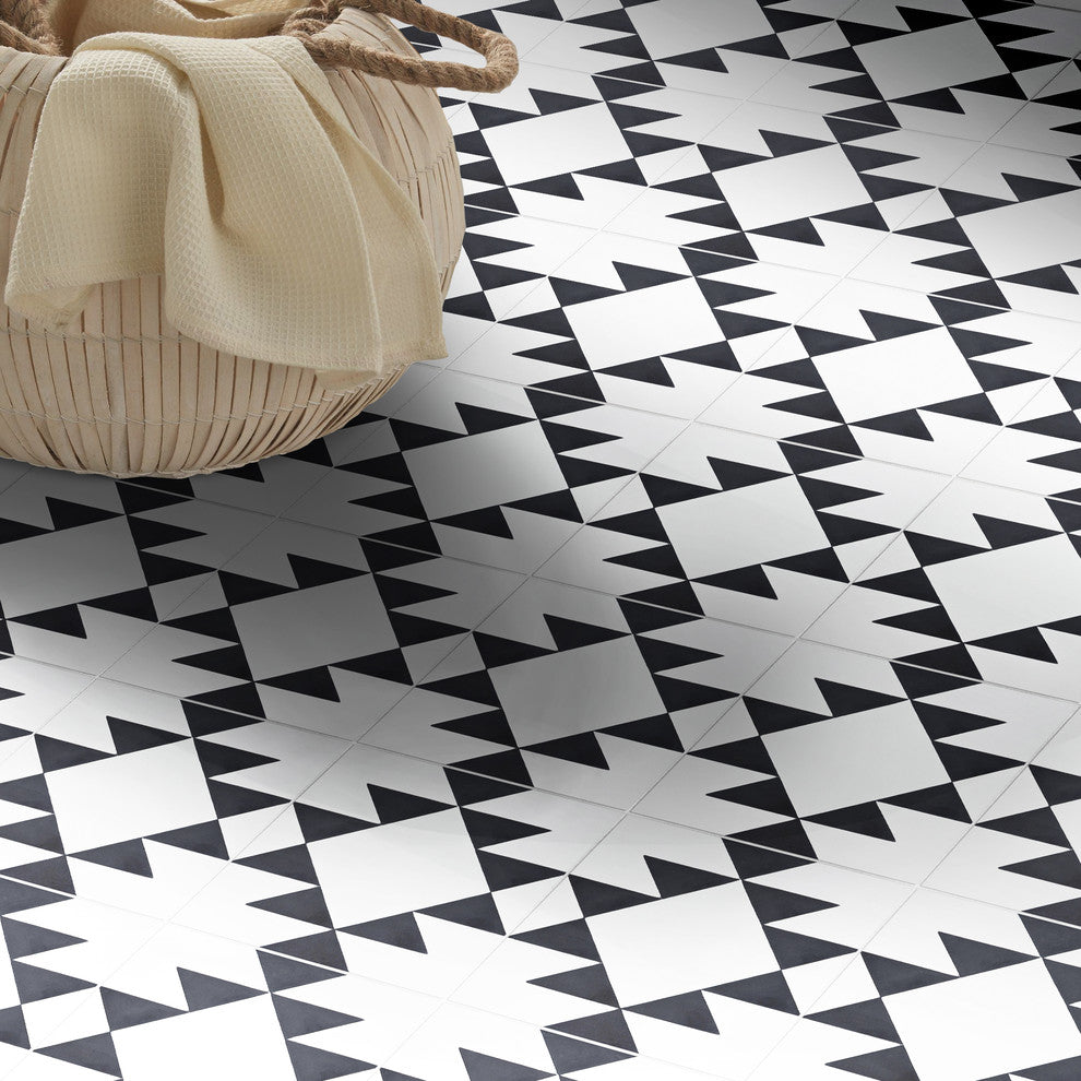 Rissani Handmade Cement Tile, White/Black, Sample