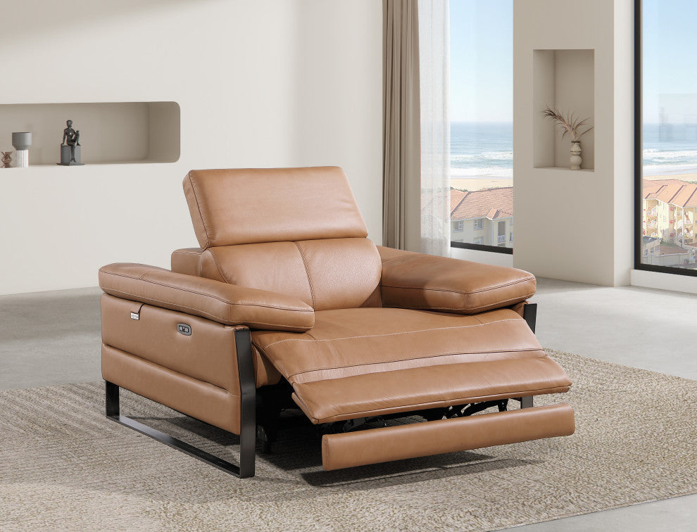 Antonio Italian Leather Power Reclining Arm Chair, Cognac