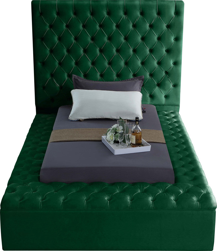 Bliss Velvet Upholstered  Bed, Green, Twin