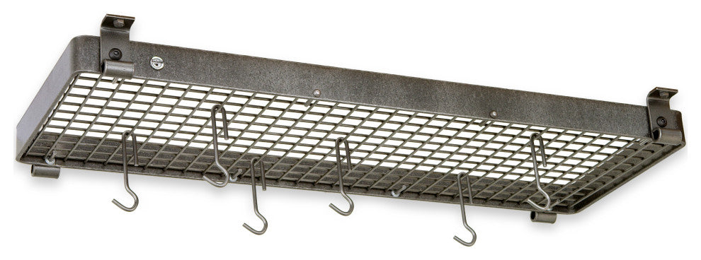 Handcrafted 36" Rectangle Flush Mounted Ceiling Rack w 12 Hooks Hammered Steel