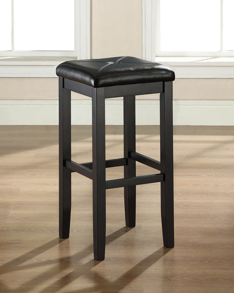 Upholstered Square Seat Barstool, Black, 29" Seat Height, Set of 2