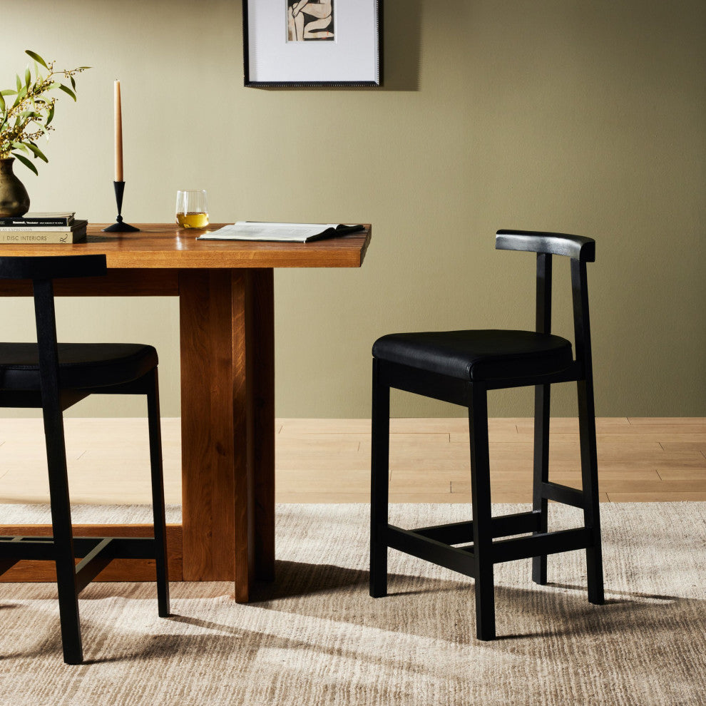 Tex Stool Black Rosa Morada, Black Leather, Counter