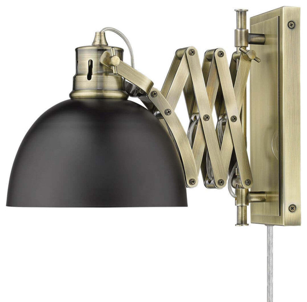 10" Tall Articulating Wall Sconce, Aged Brass, Matte Black