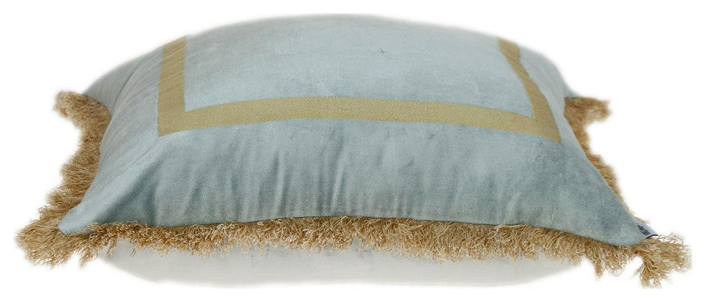 Boho Gray With Gold Fringe Decorative Square Throw Pillow