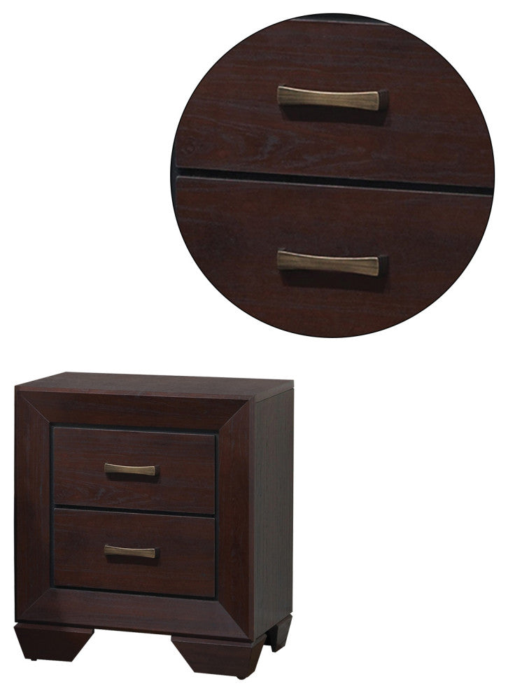 Wood Nightstand with 2 Drawers, Dark Cocoa