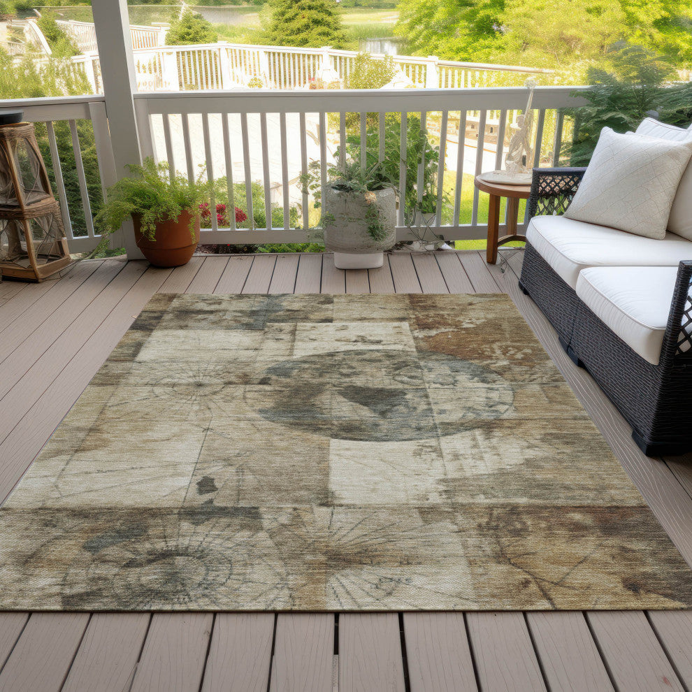 Machine Washable Indoor/Outdoor Chantille ACN1905 Taupe 10' x 14' Rug