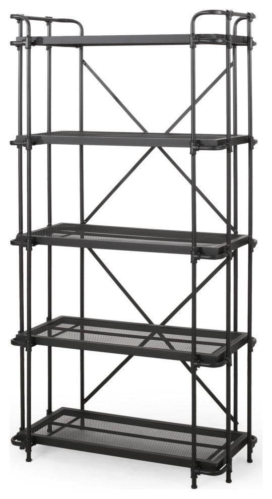 Dwayne Industrial 5 Shelf Iron Mesh Bookcase