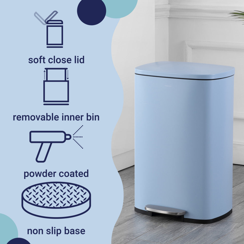 Connor 13-Gallon Trash Can With Soft-Close Lid and Mini Trash Can, Sky Blue