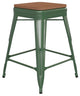 Kai Commercial Grade 24" High Metal Indoor-Outdoor Counter Height Stool, Green/Teak
