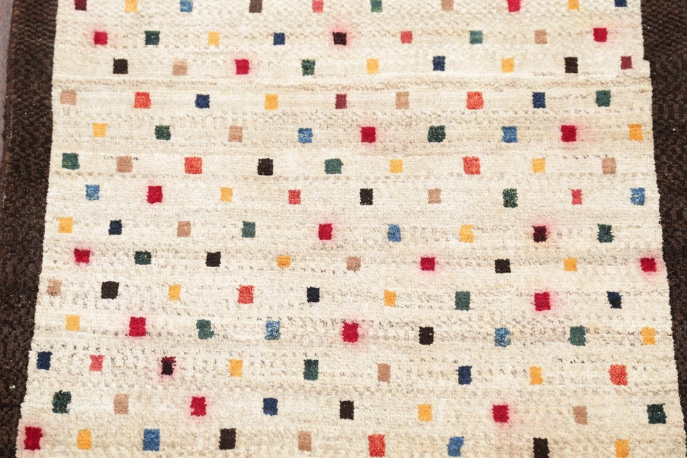 Consigned, Oriental Persian Hand-Knotted Gabbeh Area Rug Wool, Beige, 4'10"X2'6"