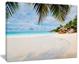 "Summer Beach With Palm Leaves" Modern Seascape Canvas Artwork, 20"x12"