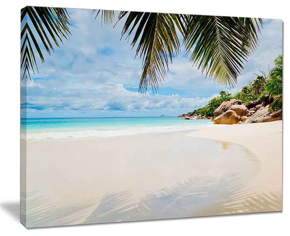 "Summer Beach With Palm Leaves" Modern Seascape Canvas Artwork, 20"x12"