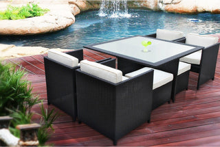 Modern Contemporary 9-Piece Set Outdoor Patio Dining Set, White Plastic
