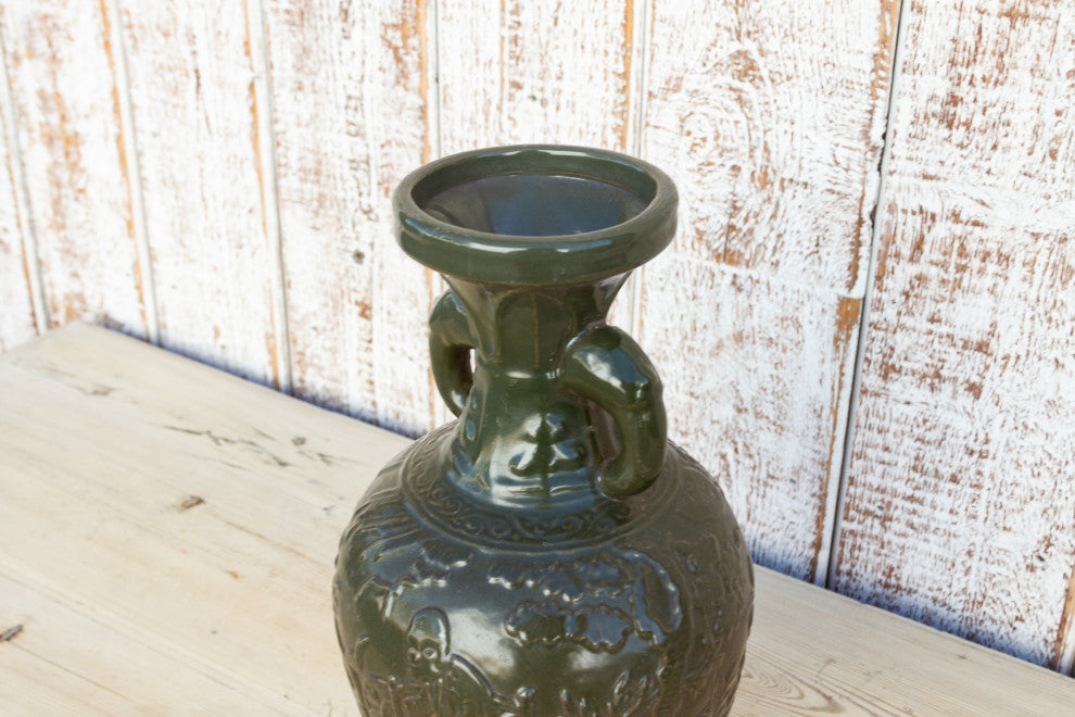 Elephant Handle Green Glazed Vase