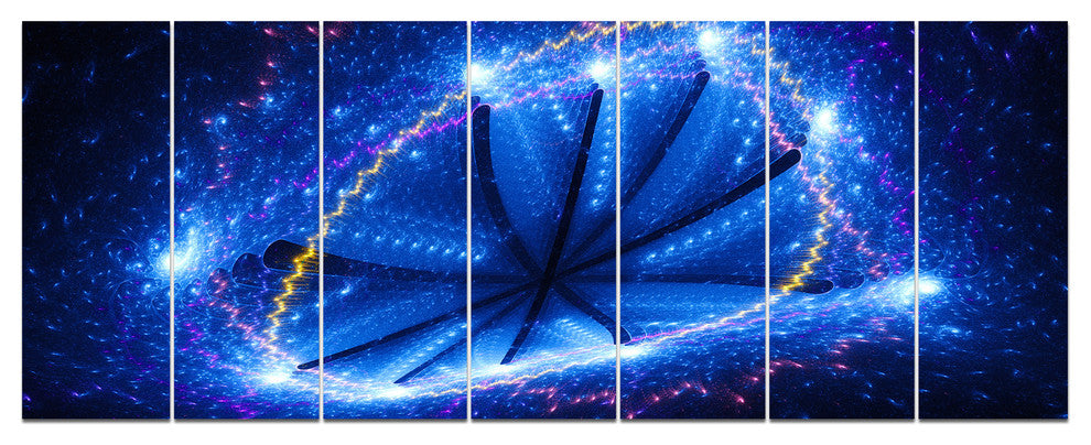 Blue Star Clusters, Abstract Canvas Wall Art, 83"x32", 7 Panels