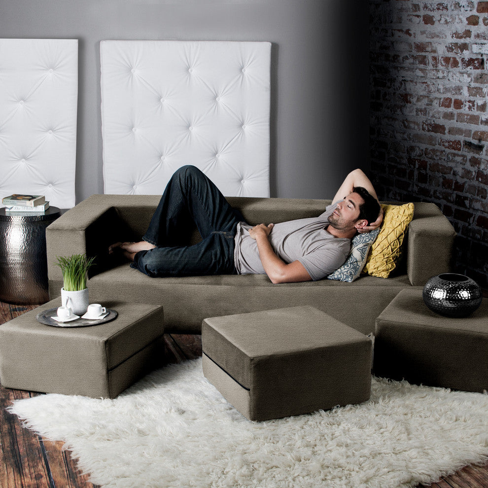 Zipline Convertible Sleeper Sofa With 3 Ottomans, 3-Piece Set, Mocha