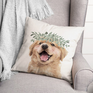 Golden Retriever With Leaves 18 x 18 Spun Poly Pillow