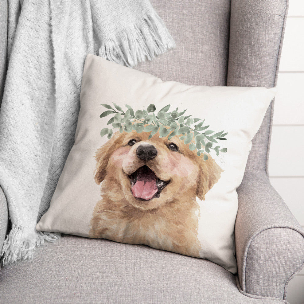 Golden Retriever With Leaves 18 x 18 Spun Poly Pillow