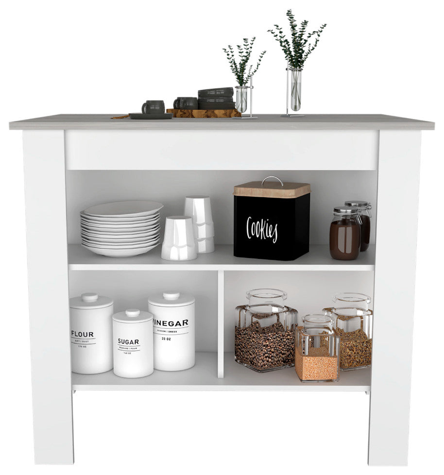 Kitchen Island Dozza, Kitchen, White / Ibiza Marble Color Finish
