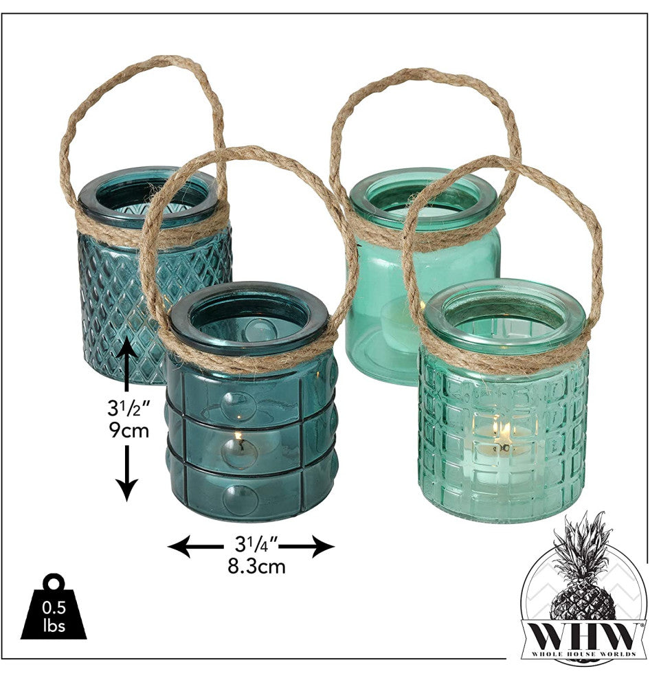 4 Piece Beach Chic Rope Wrapped Hurricanes, 3.5 Inches