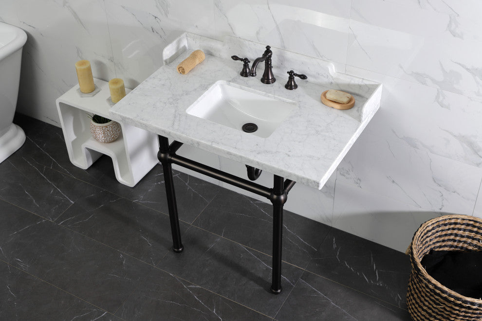 Kingston Brass LMS3630MBSQ5 36" Carrara Marble Console Sink, Legs