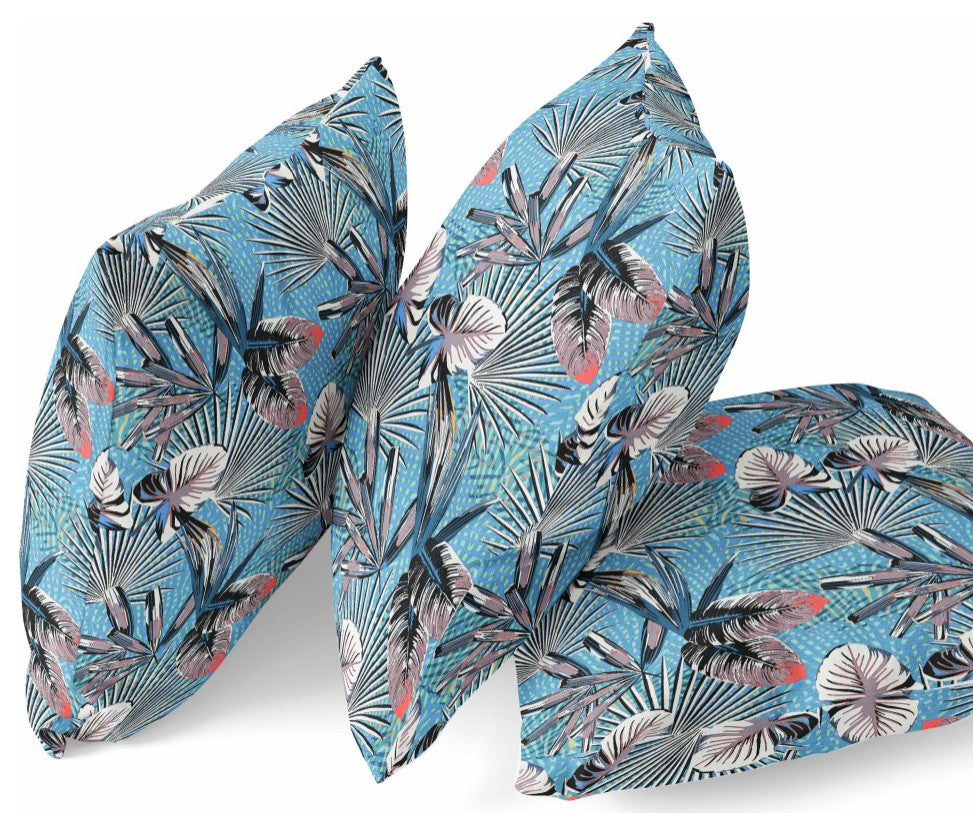 28" Black Blue Tropical Indoor Outdoor Throw Pillow