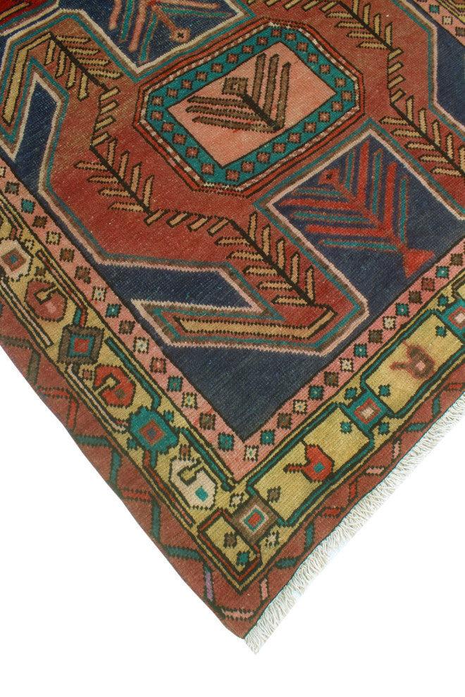 Fine Vintage Distressed Malay Rust/Navy Runner, 4'5x10'2