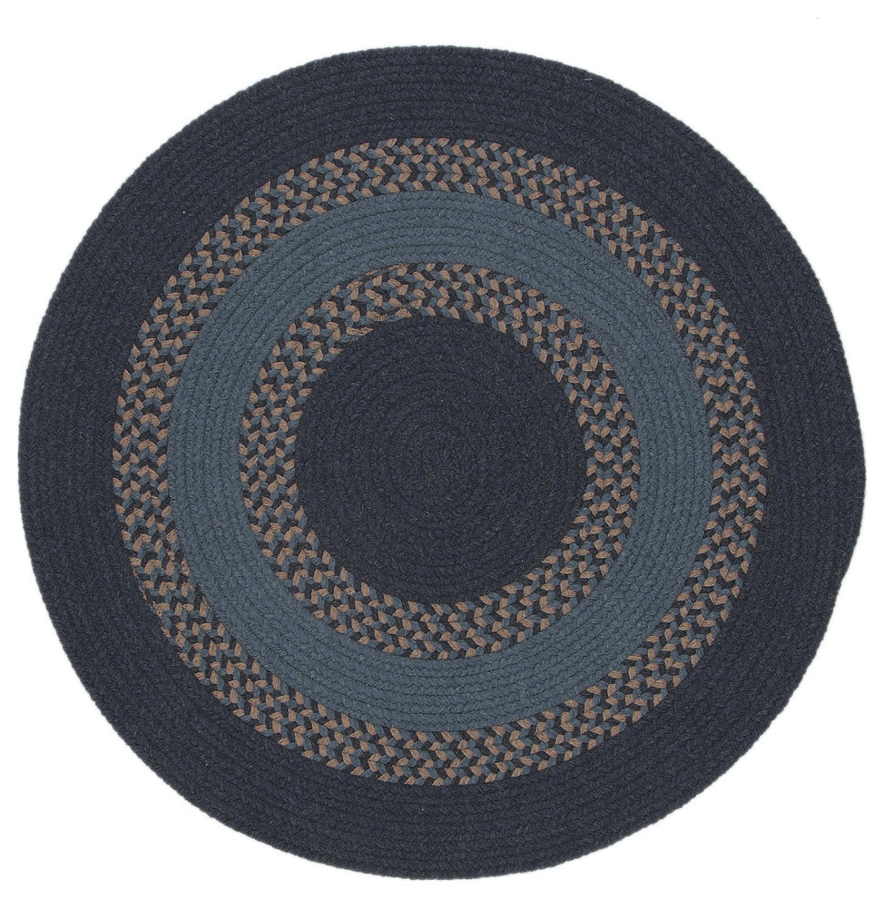 Colonial Mills Corsair Banded Round Braided Rug, Navy, 3x3