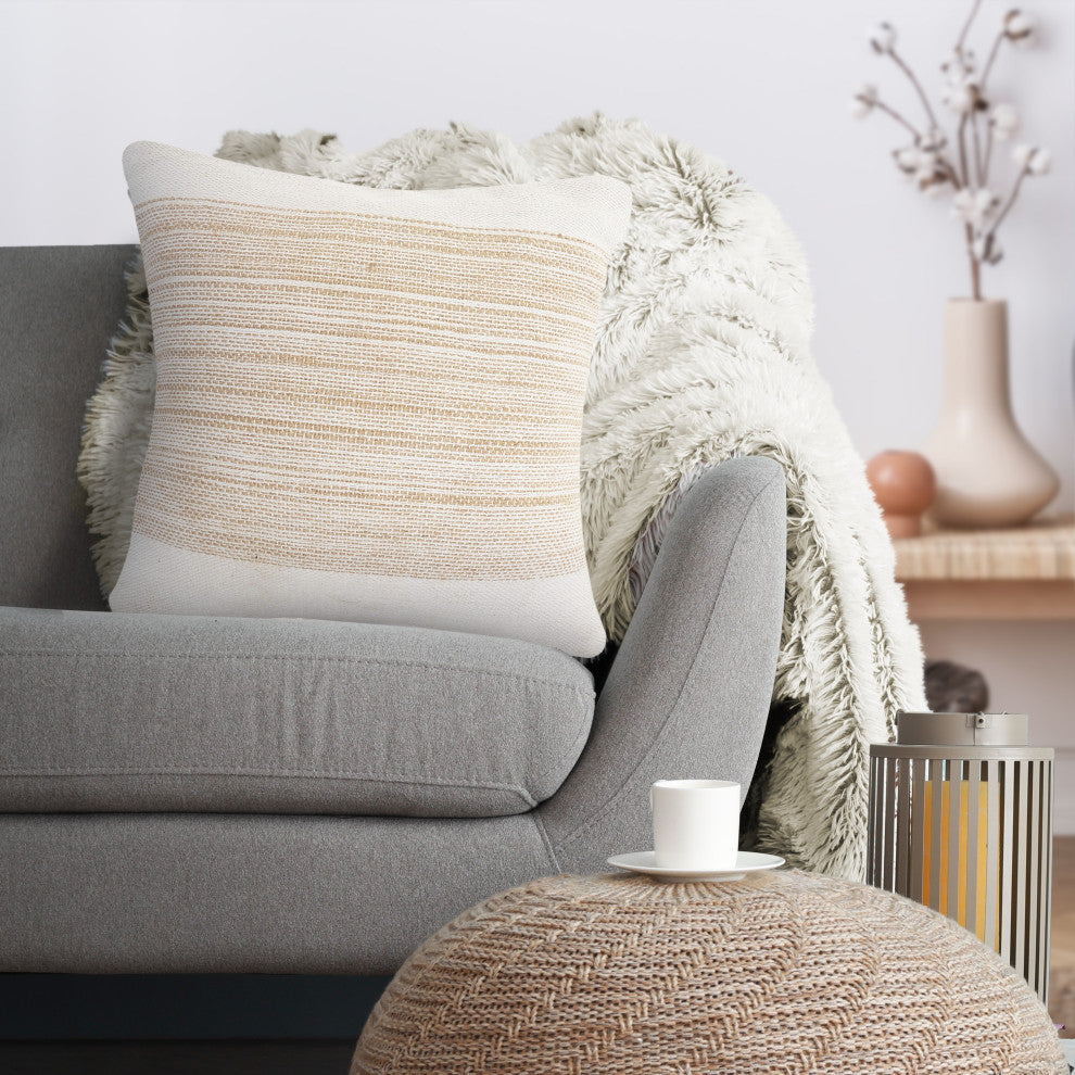 Ivory and Jute Striped Throw Pillow