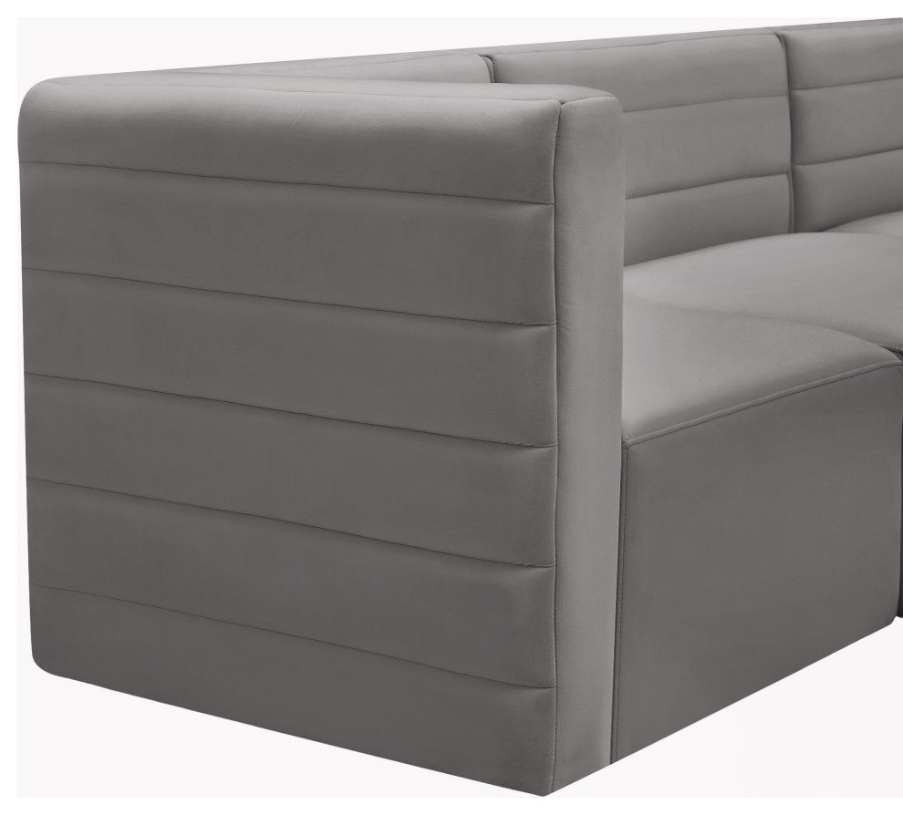 Quincy Velvet Upholstered 5-Piece L-Shaped Modular Sectional, Grey