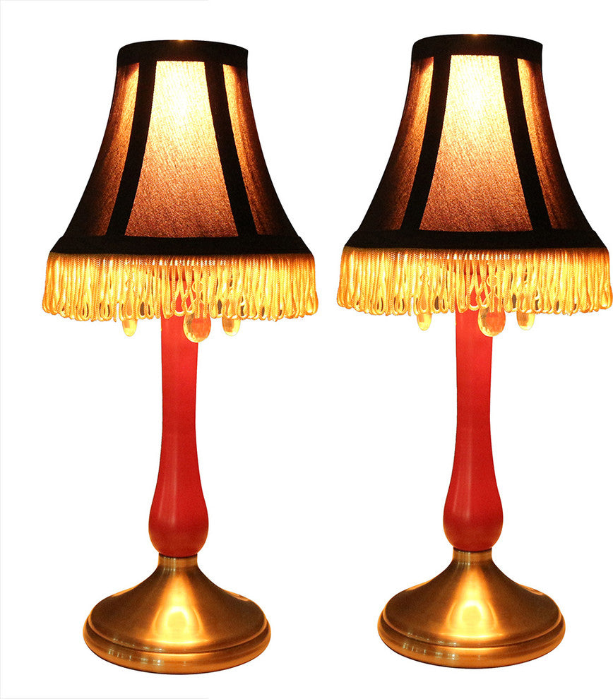 Perlina Accent Lamps, Antique Brass Base and Ruby Red Stem, Set of 2