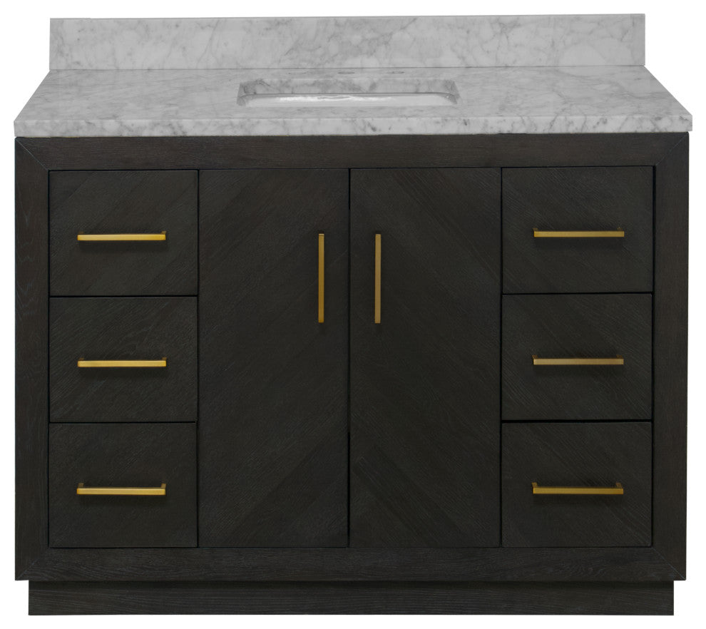 Peyton Bathroom Vanity, Dark Oak, 48", Top: Carrara Marble, Single