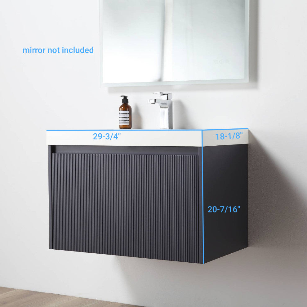 Floating Bathroom Vanity with Sink, Wall Mounted Vanity, Blue, 30" W/ Sink