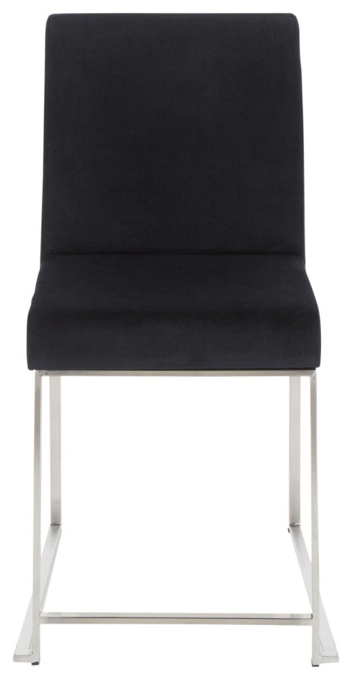 High Back Fuji Dining Chair, Stainless Steel/Black Velvet, Set of 2