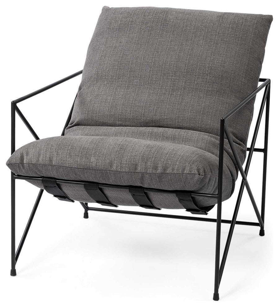 HomeRoots Grey Fabric Wrap Accent Chair With Black Metal Frame